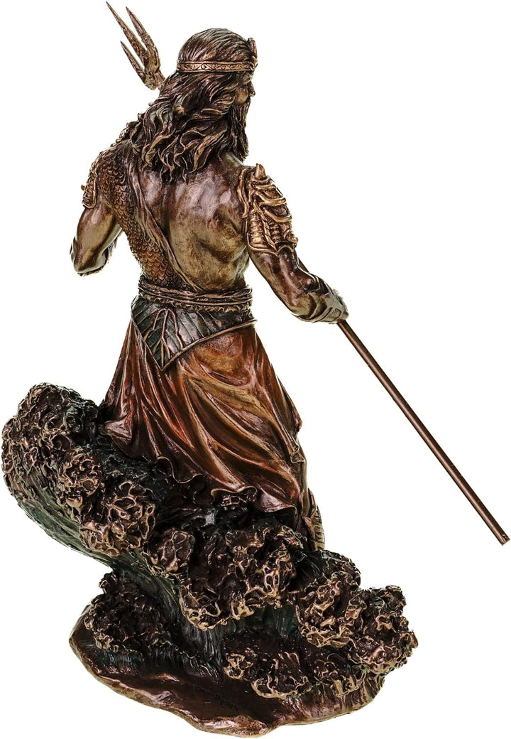 Veronese Figur Meeresgott Poseidon mit Dreizack auf Welle Statue Skulptur Meer Götter Neptun bronzie