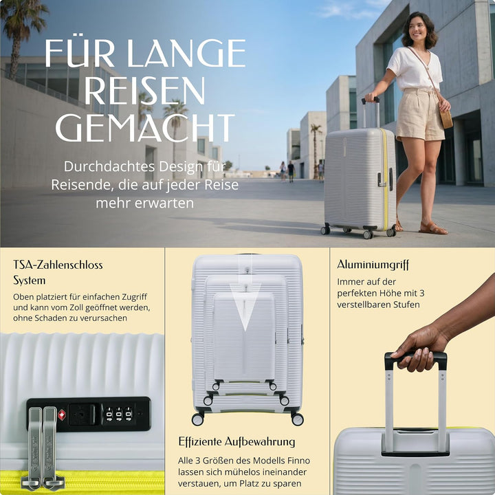 Eminent Finno Koffer Gross 77x51x30 cm, Erweiterbar, Hartschalenkoffer, 4 Rollen, Leicht, TSA Schlos
