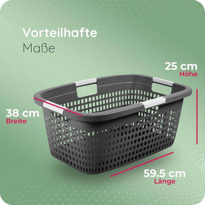 Novaliv Wäschekorb mit 4 Griffen 40L Anthrazit, Wäschebox Set Wäscheeimer Wäschebehälter für Bad Wäs