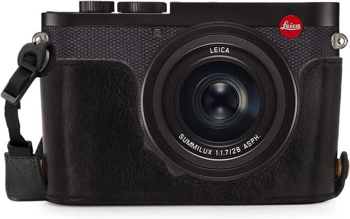 MegaGear MG1718 Ever Ready Kameratasche aus echtem Leder, kompatibel mit Leica Q2 Schwarz, Schwarz