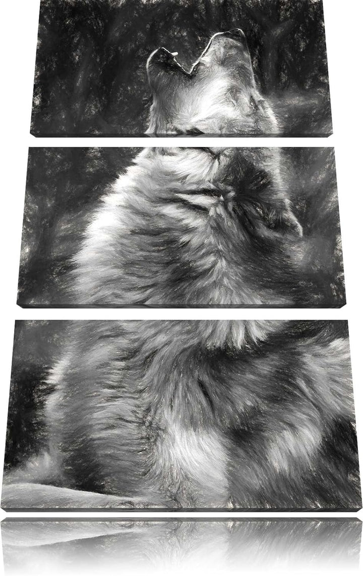 Pixxprint heulende Wölfe als Leinwandbild/Grösse: 3 Teilig (120x80) cm/Wandbild/Kunstdruck/fertig be