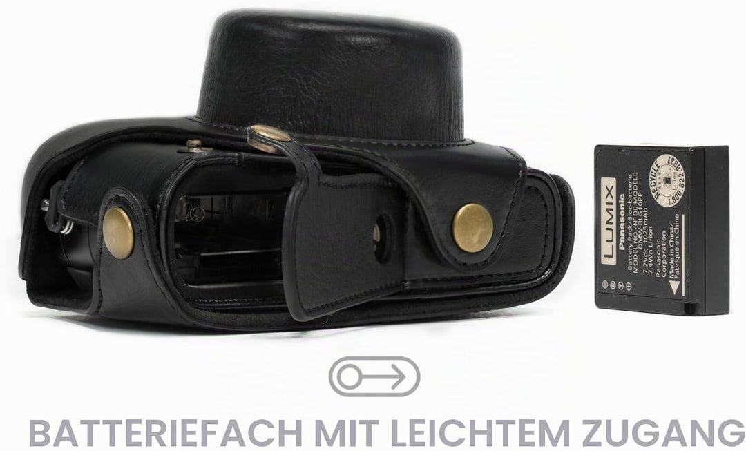 MegaGear Panasonic Lumix DMC-LX100 Ever Ready Leder Kamera-Case mit Trageriemen und Batteriezugang s