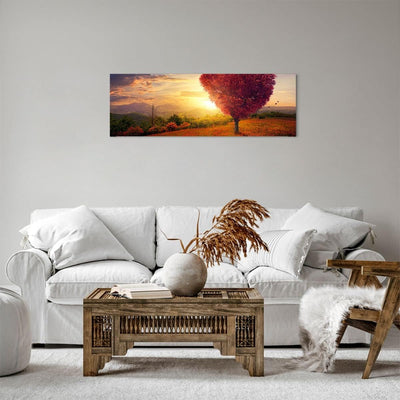 Panorama Bilder auf Leinwand Baum Wiese Blume Leinwandbild mit Rahmen 90x30cm Wandbilder Dekoration