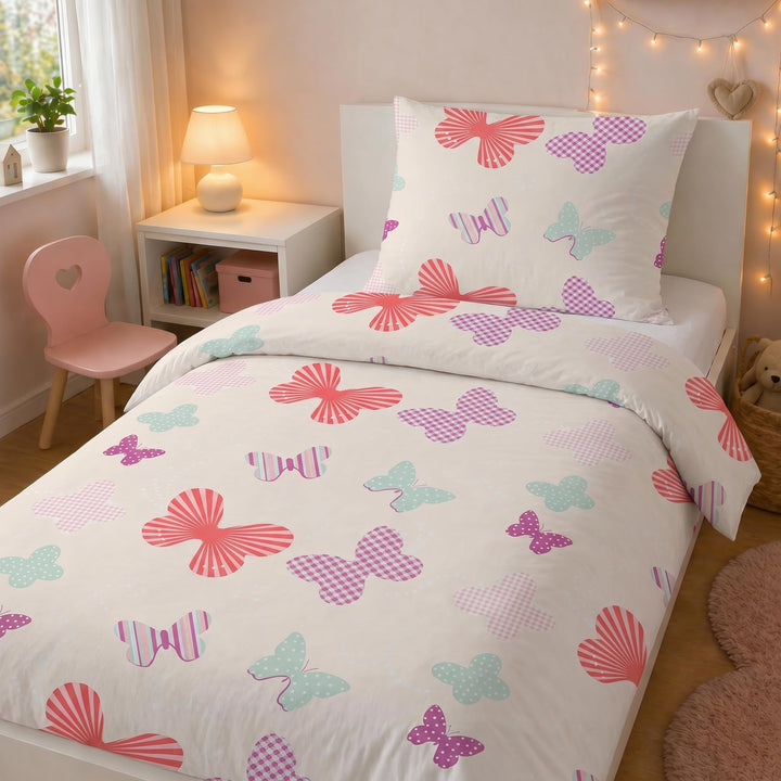 Bettwäsche Mädchen 135x200 Rosa - Kinderbettwäsche 100% Baumwolle Reissverschluss - Bettwäsche-Set S