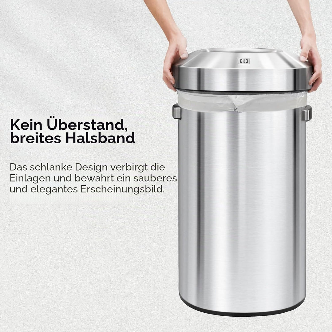 EKO Urban 24 Gallonen runder Edelstahl-Mülleimer mit offenem Deckel, hoher kommerzieller Mülleimer f