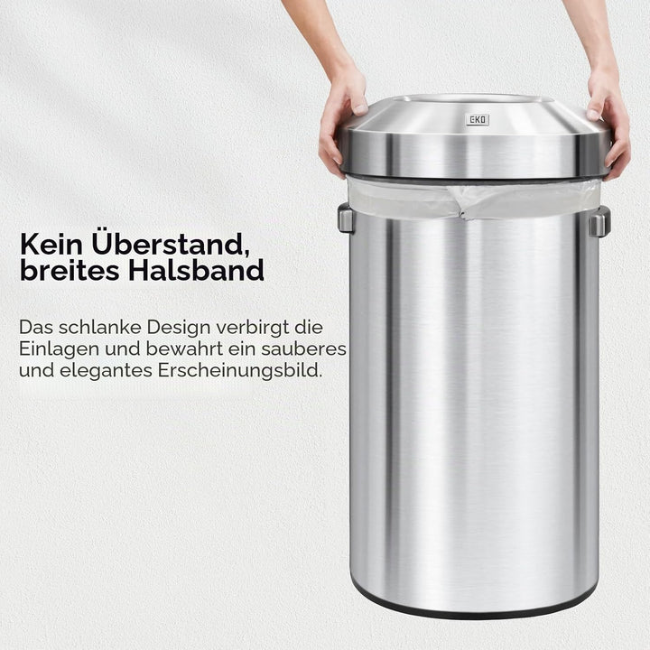 EKO Urban 24 Gallonen runder Edelstahl-Mülleimer mit offenem Deckel, hoher kommerzieller Mülleimer f