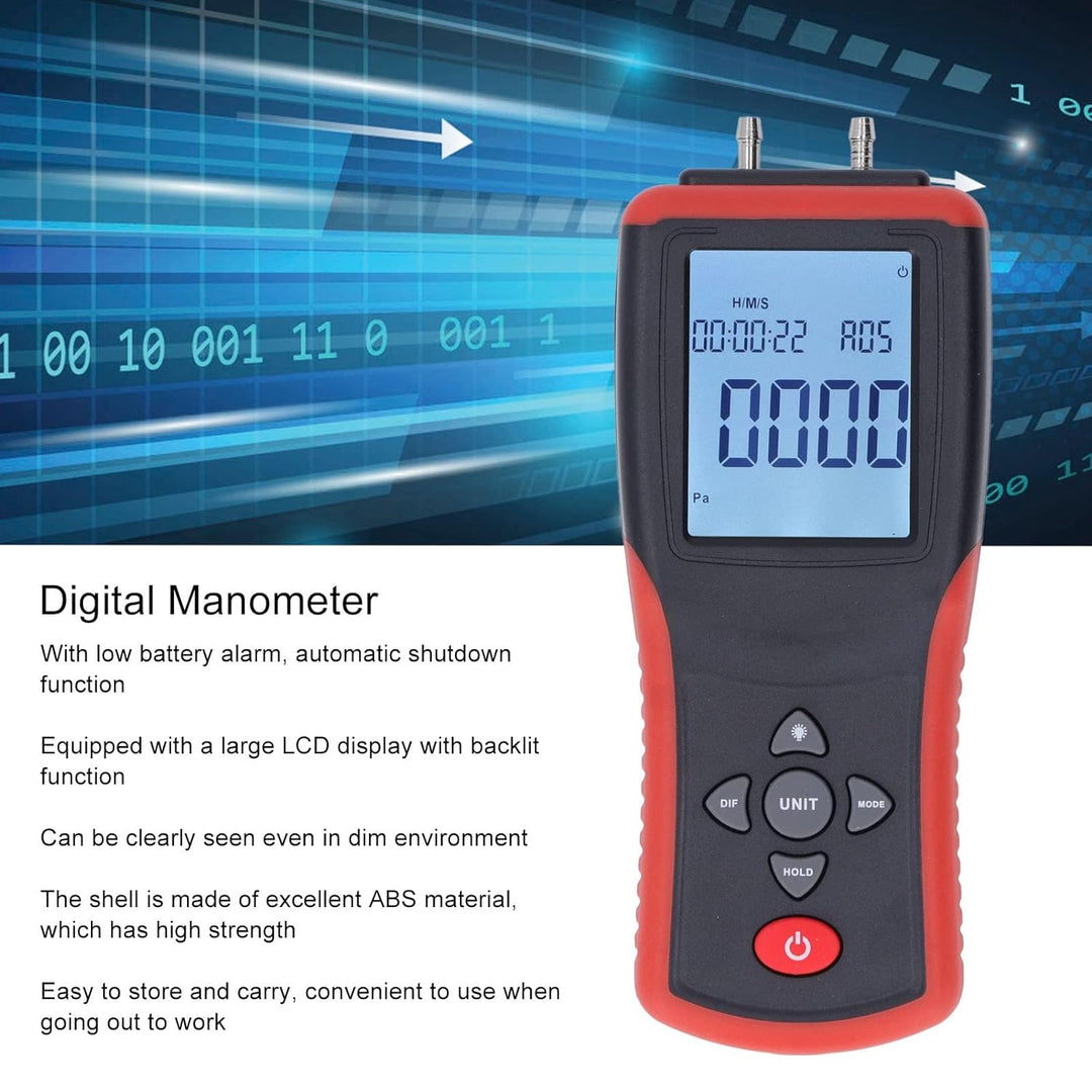 Digitales Manometer 12 Einheiten Wählbares Digitales Multifunktions-Differenzdruckmessgerät mit Hint