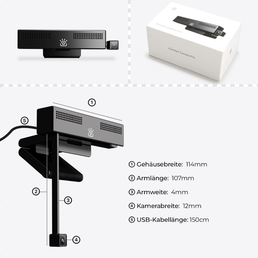 Pro 4K HD Webcam mit Mikrofon, Light Panel und Sichtschutzklappe, Augenkontakt-Webcam, Plug&Play mit