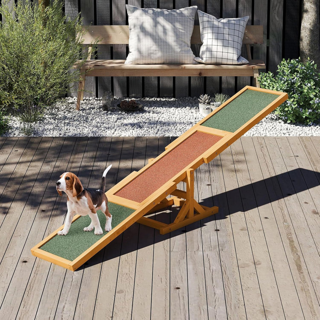 GOPLUS Hundewippe Holz, Hunde Agility Wippe mit rutschfesten Asphaltfilzplatten, Trainingsgerät zur
