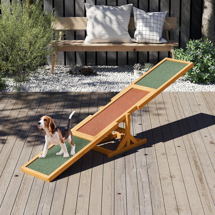 GOPLUS Hundewippe Holz, Hunde Agility Wippe mit rutschfesten Asphaltfilzplatten, Trainingsgerät zur