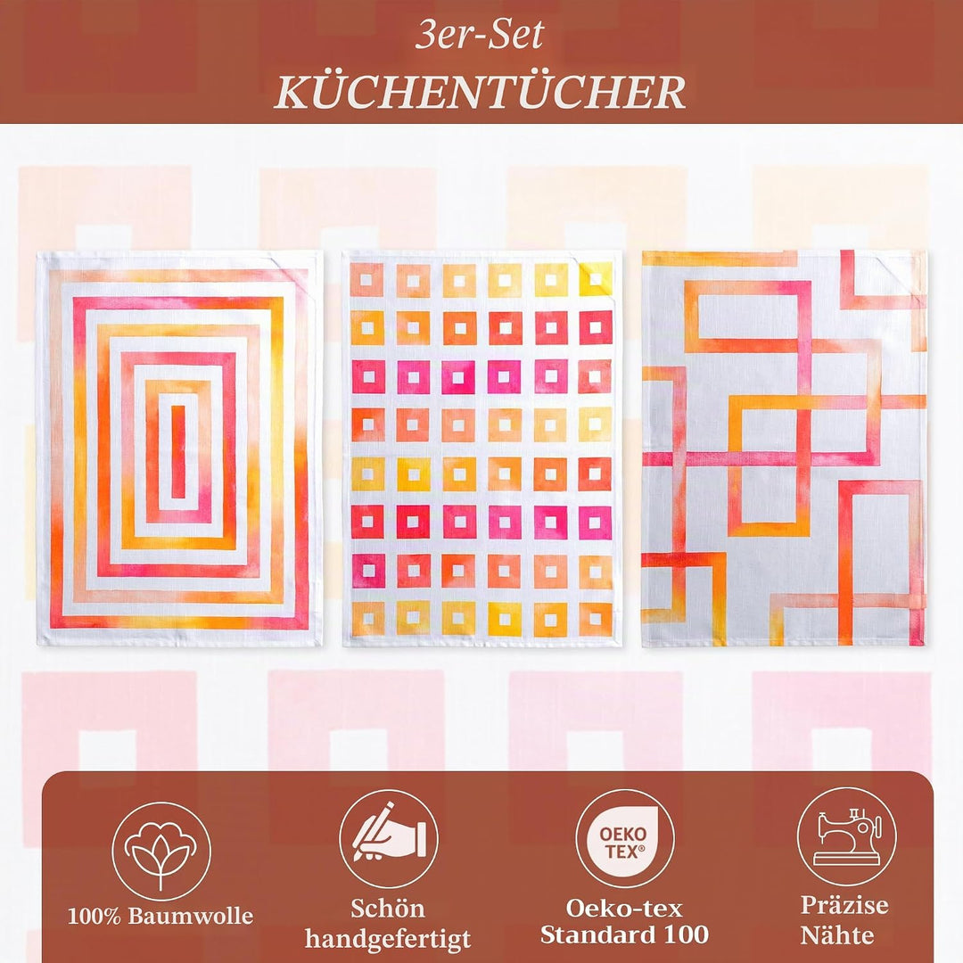 Maison d' Hermine Summer Maze 100% Baumwolle Set von 3 Multi-Purpose Küchenhandtuch | Bar Handtücher