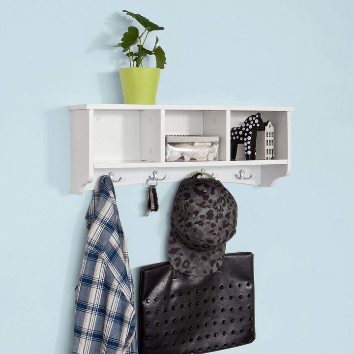 SoBuy® FRG48-W Wandgarderobe,Wandhaken, Hängeregal, Badezimmerschrank,mit 4 Haken,weiss, B 60 cm B:6