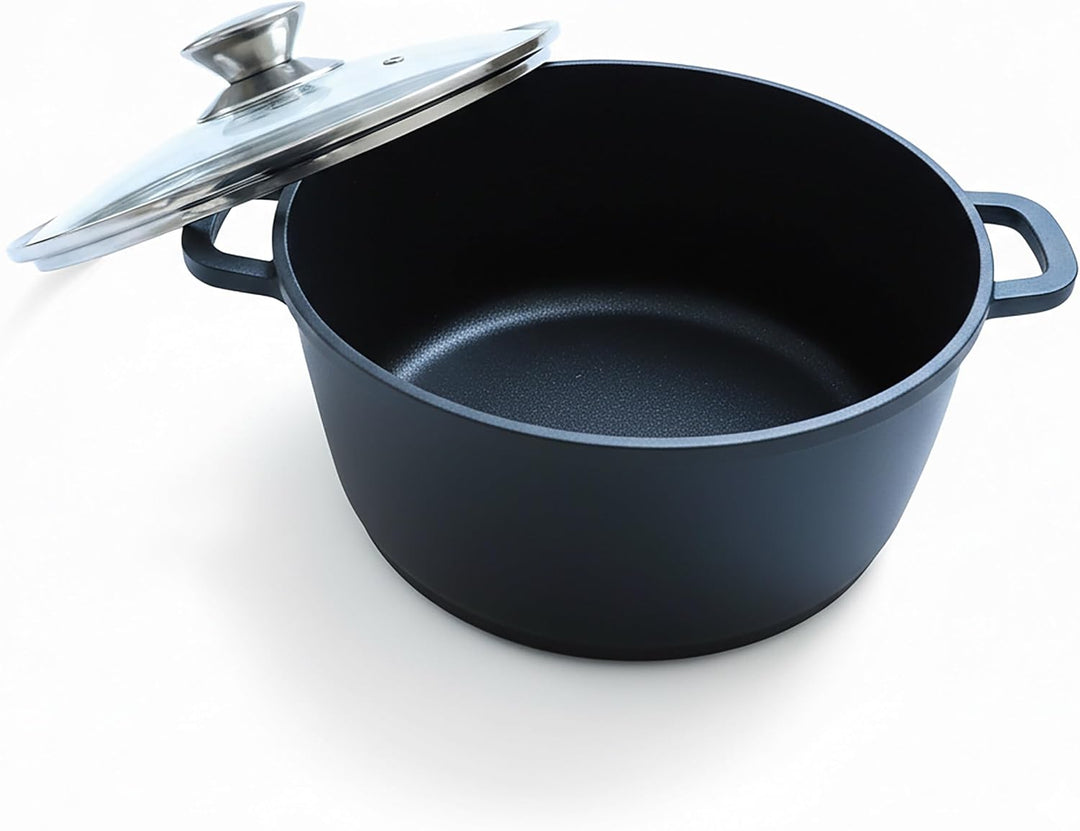 Relaxdays Schmortopf, mit Glasdeckel, antihaft, Kochtopf für Induktion, H x D: 11 x 24 cm, Bräter, A