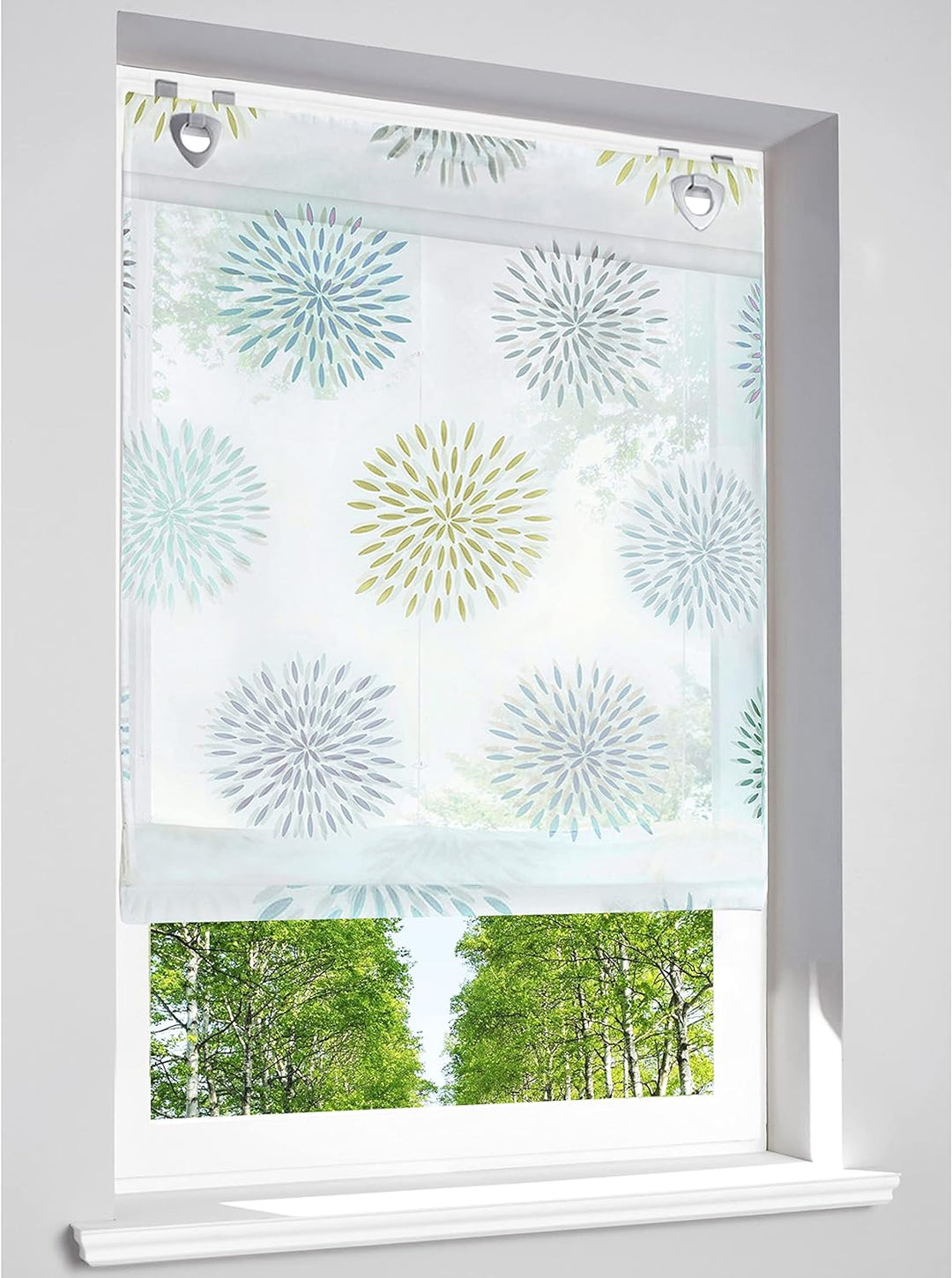 Raffrollo mit Kreis-Motiven Druck Design Rollos Voile Transparent Vorhang (BxH 100x140cm, Grün mit U