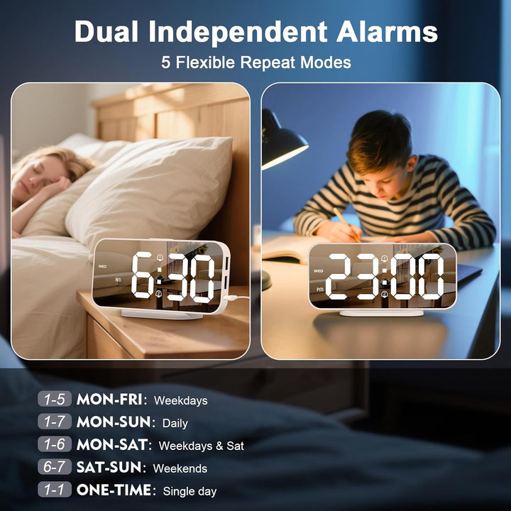 ALANAS Digitaler Wecker mit Dual-Alarmen, Spiegel-LED-Schlafzimmer-Wecker für Kinder, einstellbare H