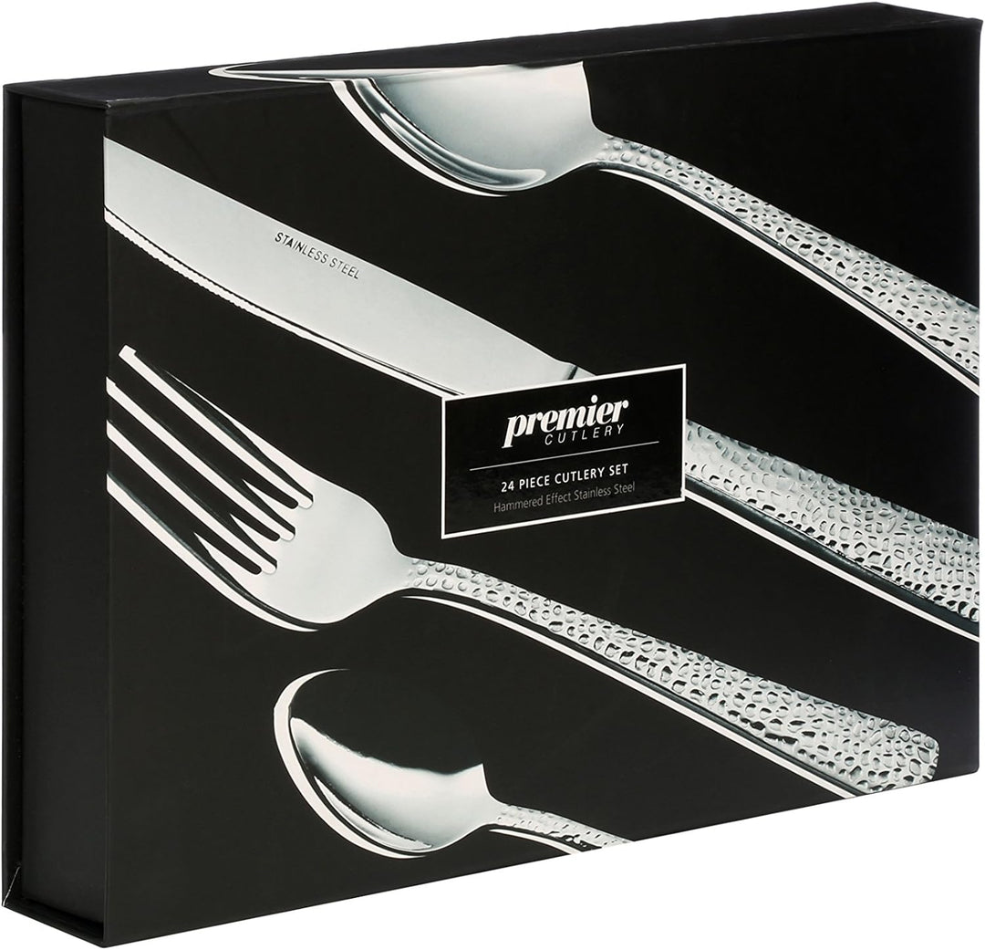 Premier Housewares Gehämmertes Besteck, 24-teilig, Edelstahl, 26 x 36 x 9 cm