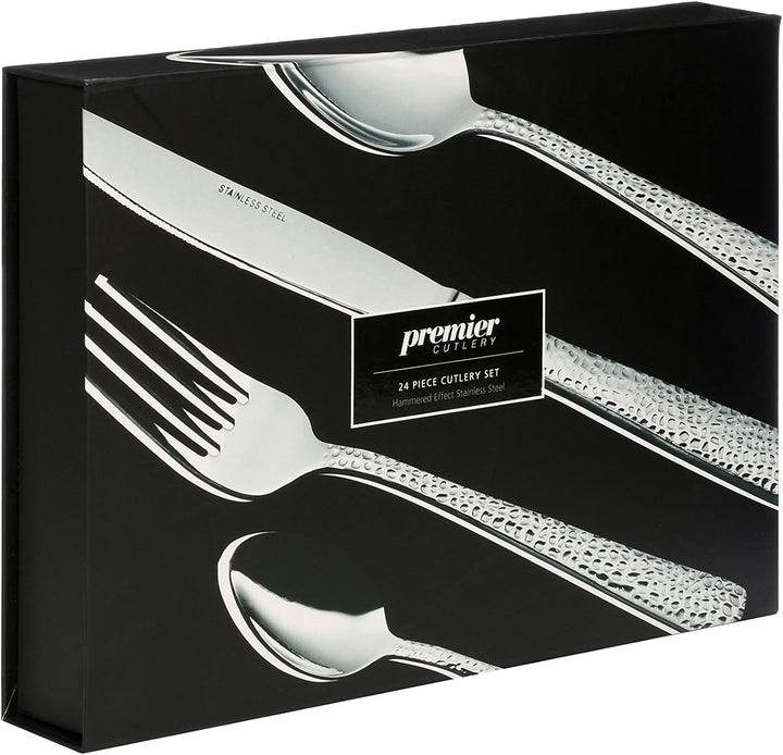 Premier Housewares Gehämmertes Besteck, 24-teilig, Edelstahl, 26 x 36 x 9 cm