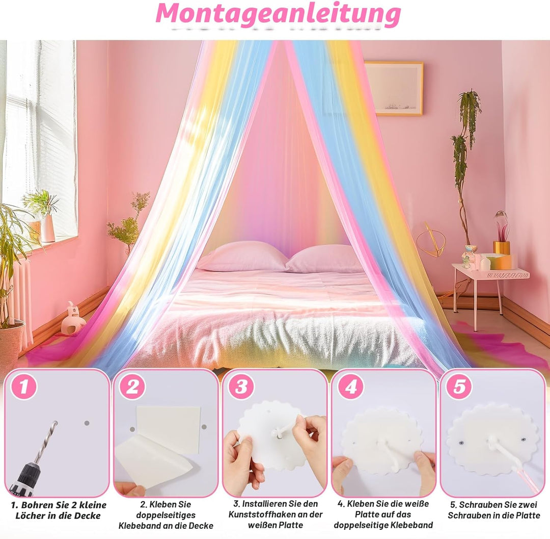 Sublaga Moskitonetz für Bettten, grosses weisses Betthimmel für Mädchen, hängendes Bettnetz, ideal f