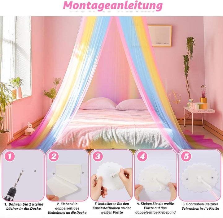 Sublaga Moskitonetz für Bettten, grosses weisses Betthimmel für Mädchen, hängendes Bettnetz, ideal f