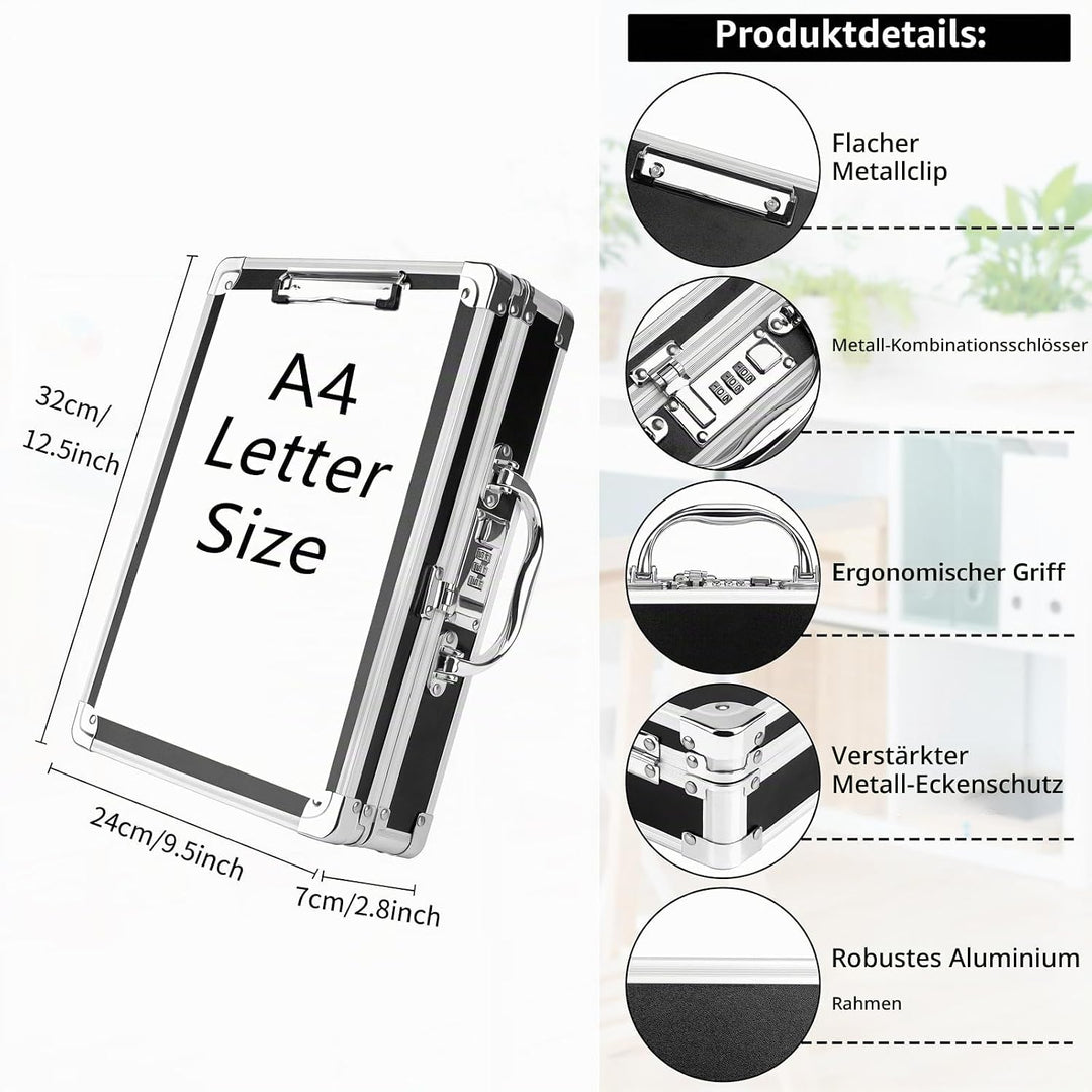 Klemmbrett A4 Ordner Klemmbrettmappe mit Deckel Metallplatten mit dicken taschen aus aluminium und a