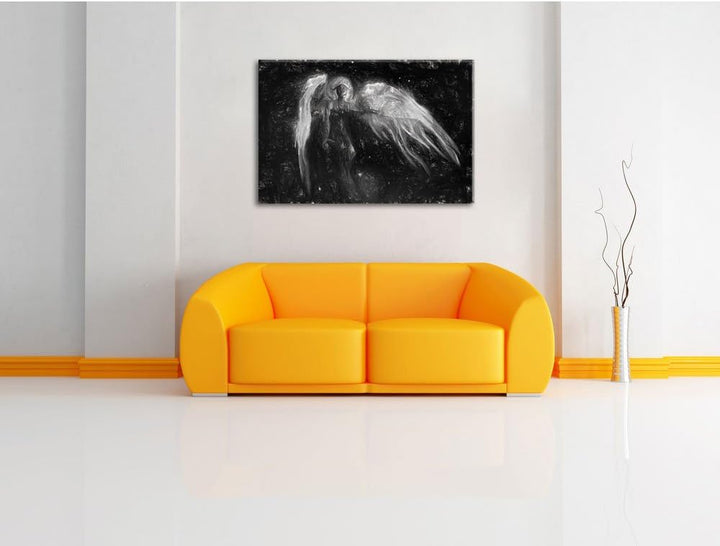 Pixxprint Alien Teufel im Weltraum Kunst Kohle Effekt, Format: 100x70 auf Leinwand, XXL riesige Bild