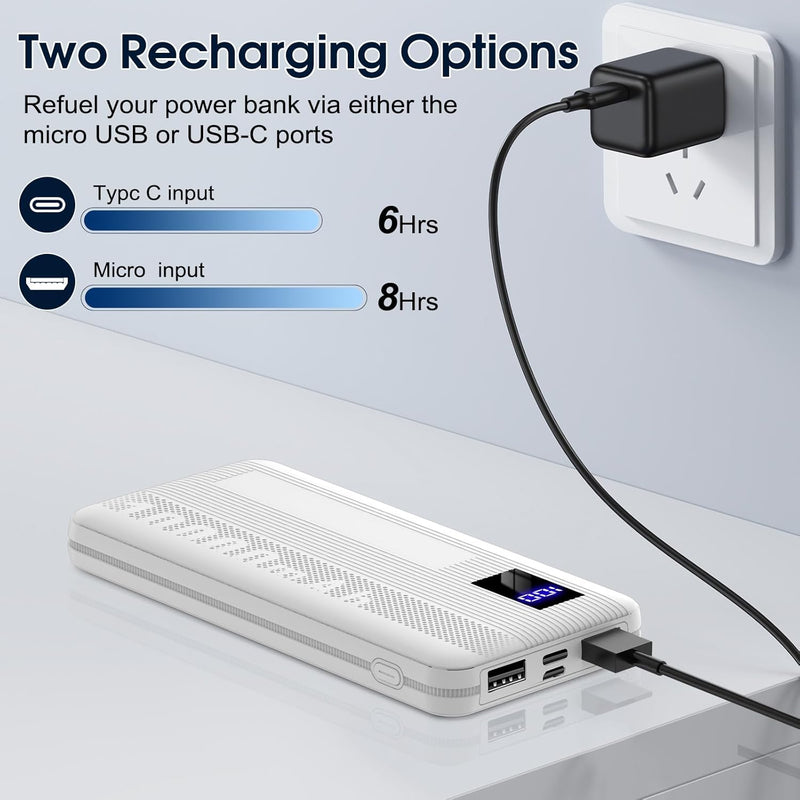 Power Bank, 10000mAh Powerbank Klein Aber Stark, Externe Handyakkus USB C Port, Externer Akku LED Di
