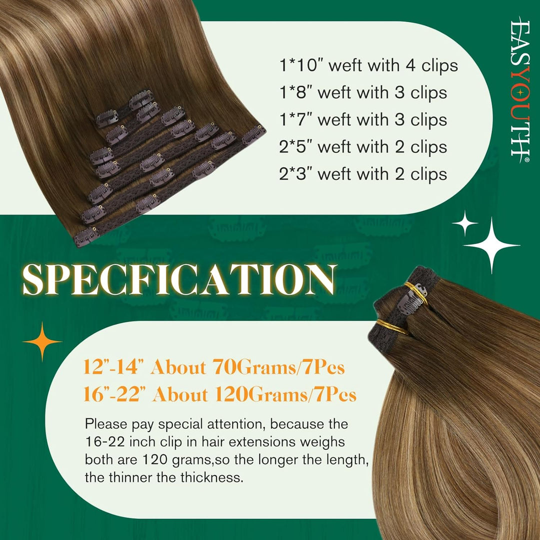Easyouth Clip Extensions Echthaar Remy Clip in Echthaar Extensions Balayage Clip in Haarverlangerung