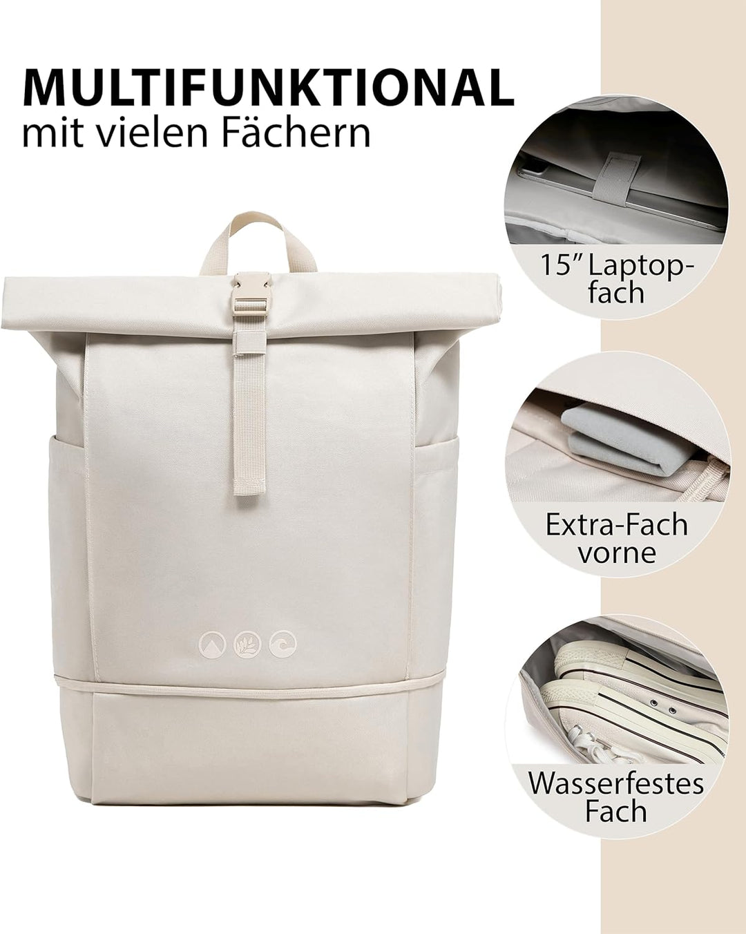 SONS OF ALOHA Roll-Top Rucksack Damen & Herren - NALU gross - Rolltop mit Laptopfach 16" und Schuhfa