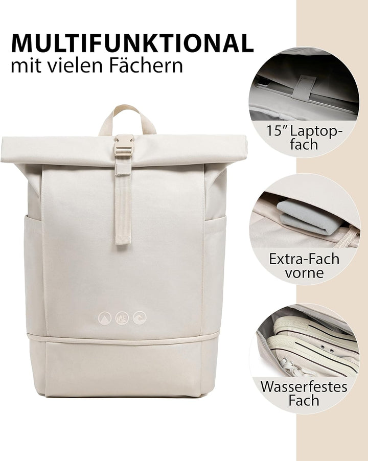 SONS OF ALOHA Roll-Top Rucksack Damen & Herren - NALU gross - Rolltop mit Laptopfach 16" und Schuhfa