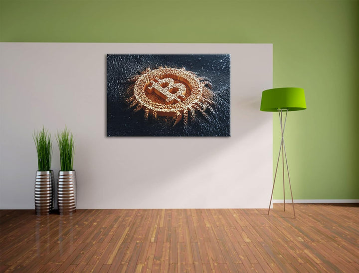 Pixxprint Bitcoin BTC als Leinwandbild | Grösse: 120x80 cm | Wandbild | Kunstdruck | fertig bespannt
