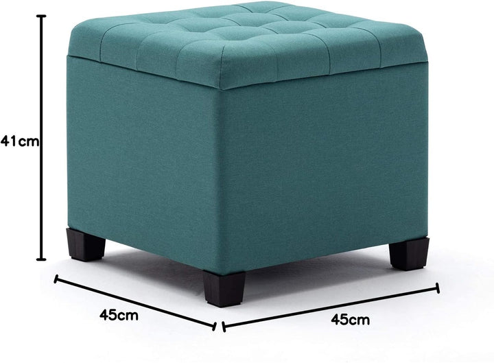 HNNHOME Sitzwürfel, Fusshocker, Ottomane, Aufbewahrungsbox, 45 cm, starker Holzrahmen, Leinen, Wohnz