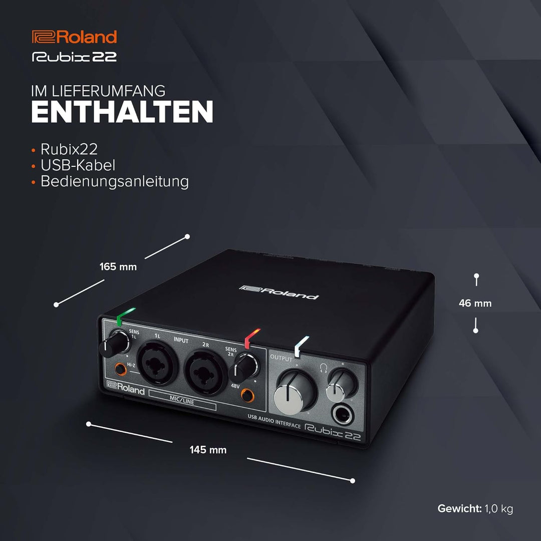 Roland RUBIX22 hochauflösendes Interface mit je 2 Ein-/Ausgängen, Hi-Res Interface für Mac, PC und I
