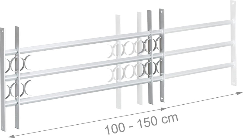 Relaxdays Fenstergitter Einbruchschutz, Ausziehbar, Aussen, Verzinkt, Stahl, 450 x 1000-1500 mm, Sic