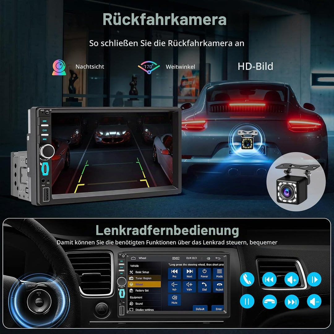 1 DIN Autoradio mit Bildschirm, Wireless CarPlay &amp; Android Auto 7, 7