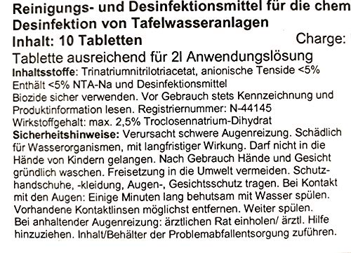 10 x TAP ` s für Desinfektion-Set für Wasserfilter- & Tafelwasseranalagen, Desinfektionsmittel Desin