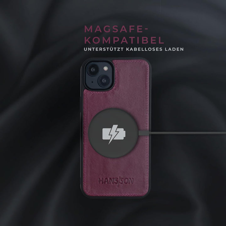 HANS/SON Lederhülle mit Kartenfächern | iPhone 14 | Echtleder | 6,1 Zoll | Schmal | Klapphülle | Sto