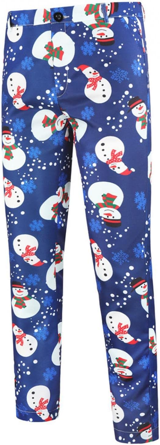 Zhiyao Herren Lustige Weihnachtsanzug 2-Teilig Slim Fit Button Verschiedene Drucke Formal Weihnachte