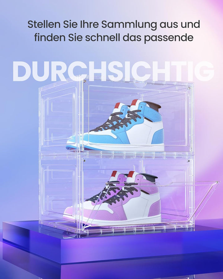 SONGMICS Schuhboxen 6er Set, Schuh-Organizer durchsichtig, aus Kunststoff, mit Tür, stapelbar, 33 x