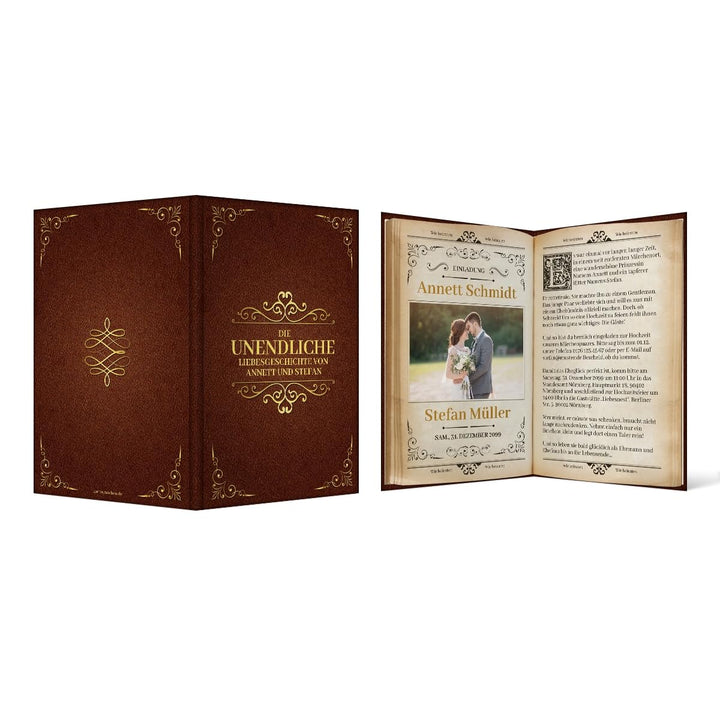 10 x Hochzeitseinladungen Hochzeit Einladungskarten individuell - Märchenbuch Liebesgeschichte