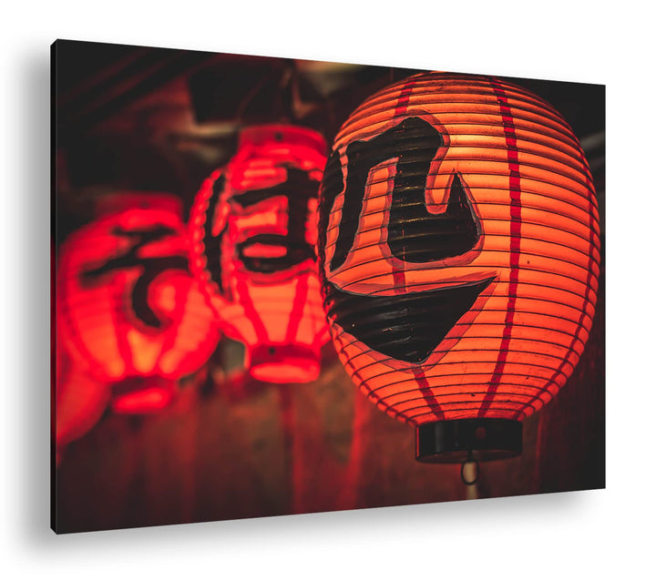 deyoli leuchtende asiatische Laternen Format: 80x60 als Leinwandbild, Motiv fertig gerahmt auf Echth