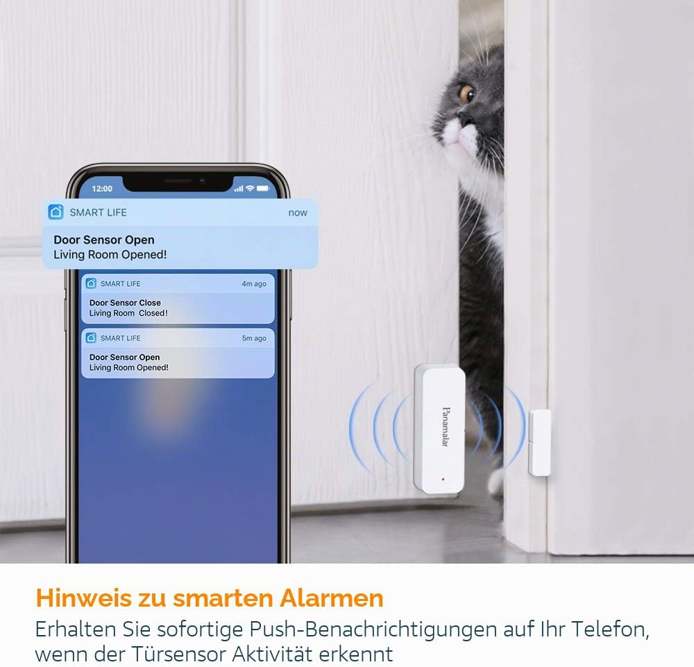 Panamalar Wireless Türfenstersensor, Niedriger Energie Tür&amp;Fensteralarm kompatibel mit Alexa/Google-