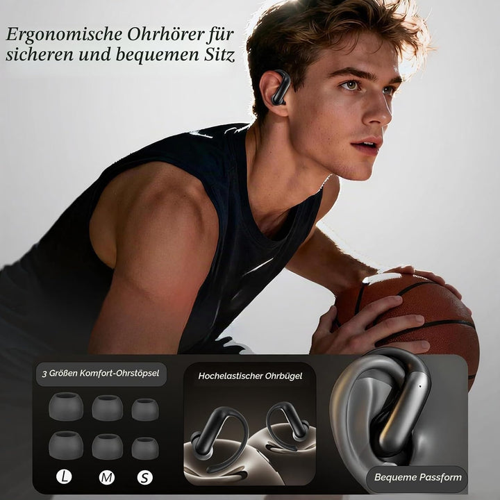 Bluetooth 6.0 Kopfhörer Sport,Kopfhörer Kabellos HiFi Immersive Sound,75 Std Spielzeit,LED-Anzeige,I
