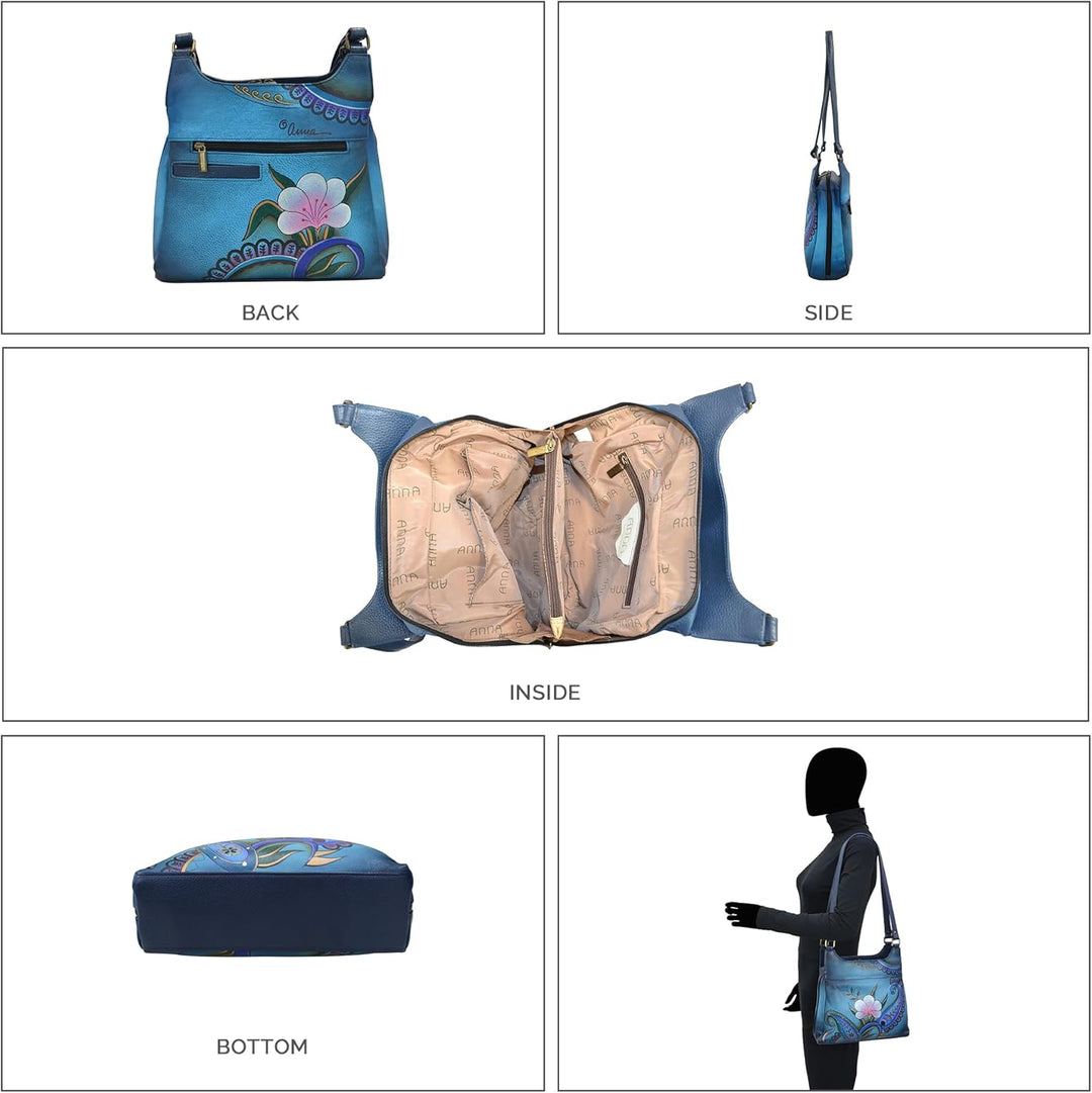 Anna by Anuschka Handbemaltes Original-Kunstwerk, echtes Leder – Tasche mit drei Fächern Denim Paisl