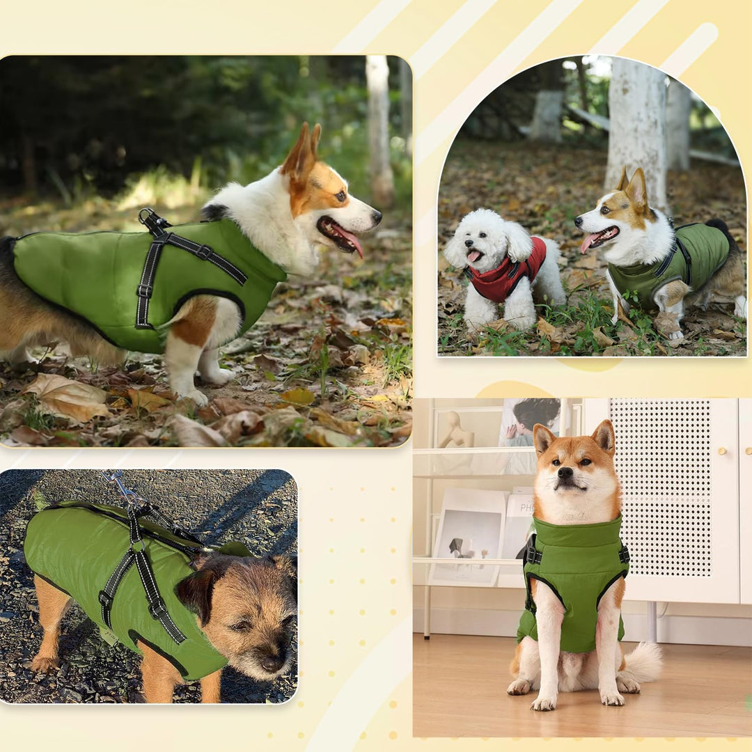Hundemantel Wasserdicht mit Geschirr, Winterwarme Fleece-Jacke für Mittelgrosse und Grosse Hunde, Re