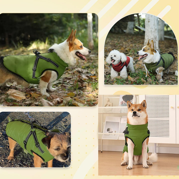 Hundemantel Wasserdicht mit Geschirr, Winterwarme Fleece-Jacke für Mittelgrosse und Grosse Hunde, Re