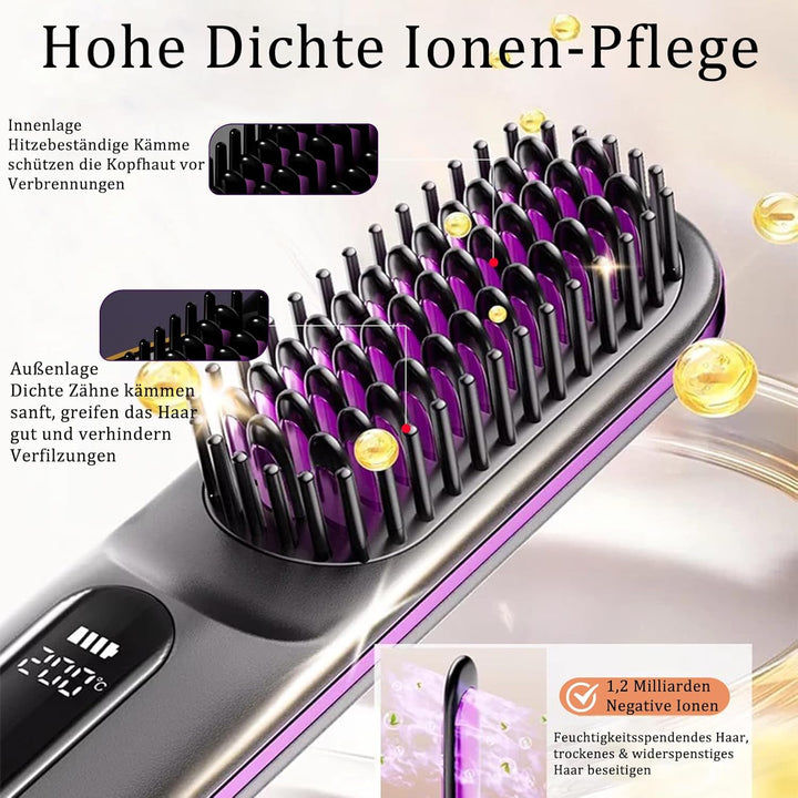 Stylingbürste für kurze haare, 3 Temperaturstufen, Neu Tragbare Glättungsbürste, Schnellaufheizung,