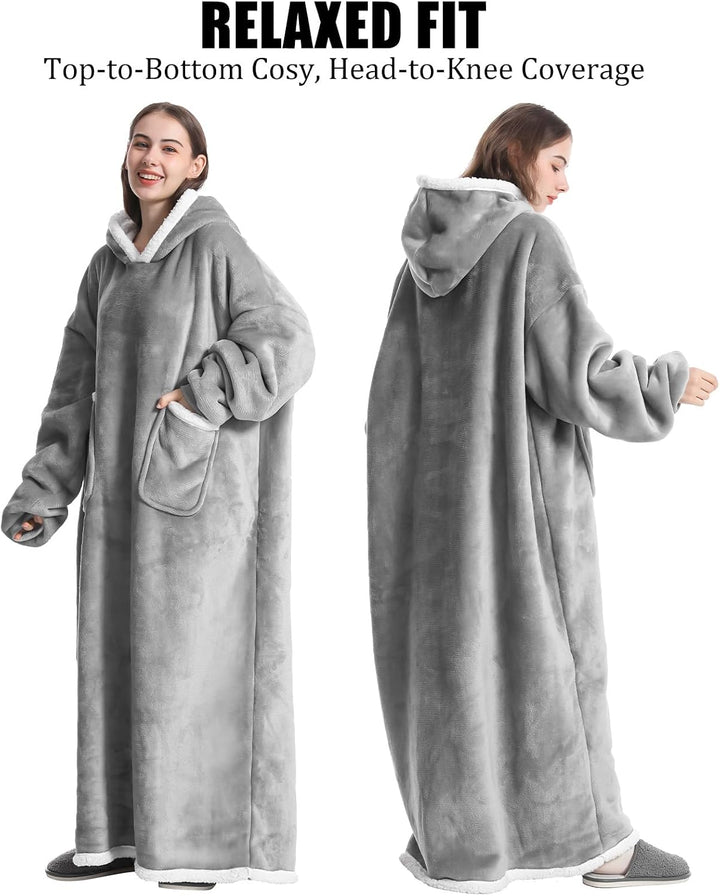 Emwwat Extra Lange Hoodie Decke, Übergrosse Sherpa Hoodie Decke für Damen und Herren, tragbare Decke