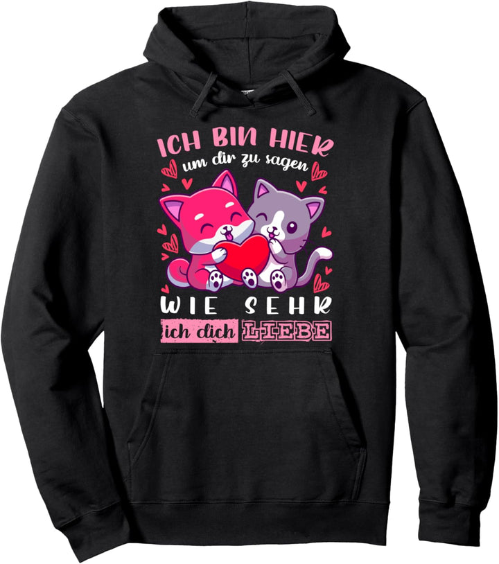 Valentinstag Pärchen Pyjama Katzen mit Herz und Spruch Pullover Hoodie
