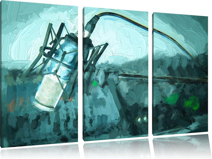 Pixxprint Mikrofon mit Musikanlagen als Leinwandbild/Grösse: 3 Teilig (120x80) cm/Wandbild/Kunstdruc