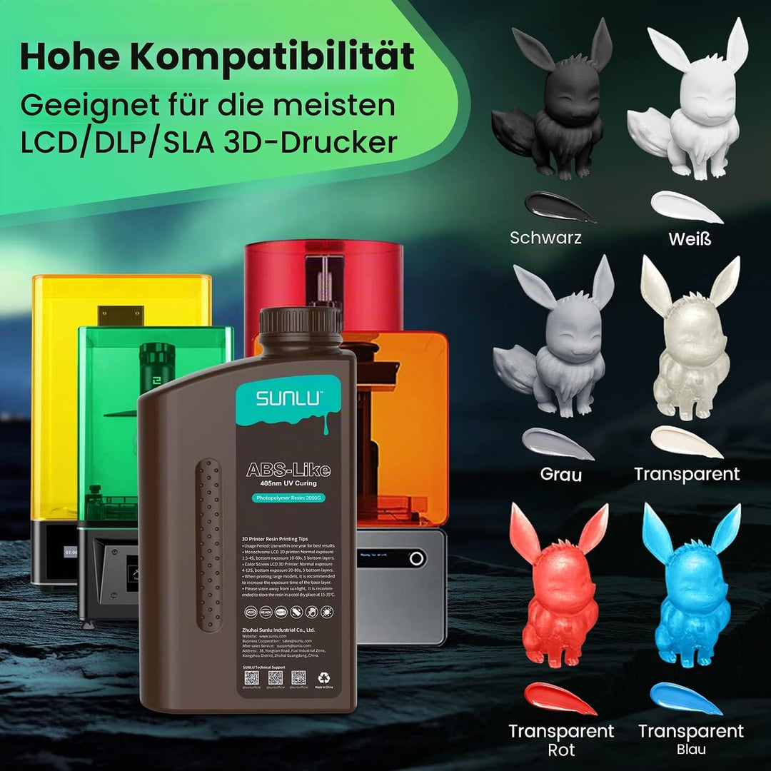 SUNLU ABS-Like 3D Drucker Resin 1KG, 405nm UV-härtendes Standard Photopolymer Schnellharz für den LC